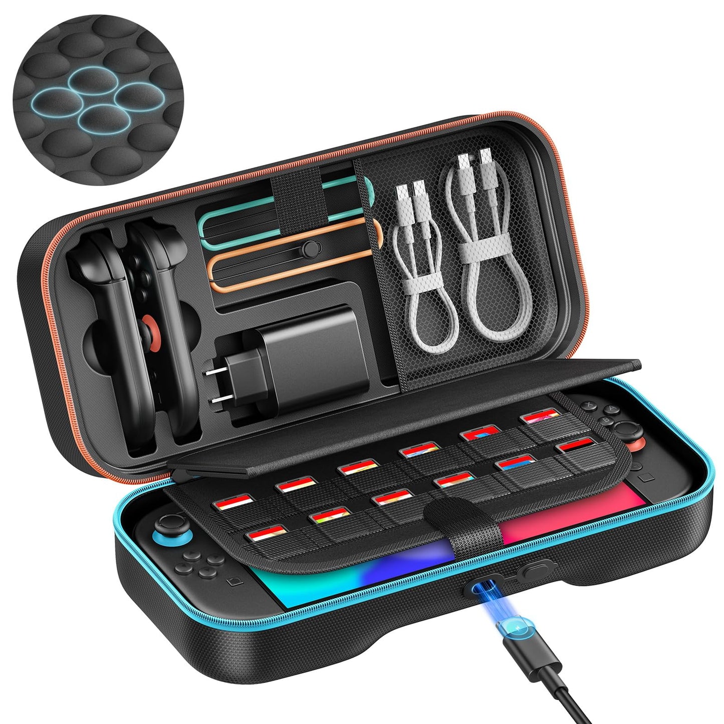 Bemkiru [Charge inside] Switch Carrying Case for Nintendo Switch 2 with Adapter and for Joy Cons Storage  Switch 2 Travel Protective Hard Shock-absorbing Case with 36 Games Cartridges