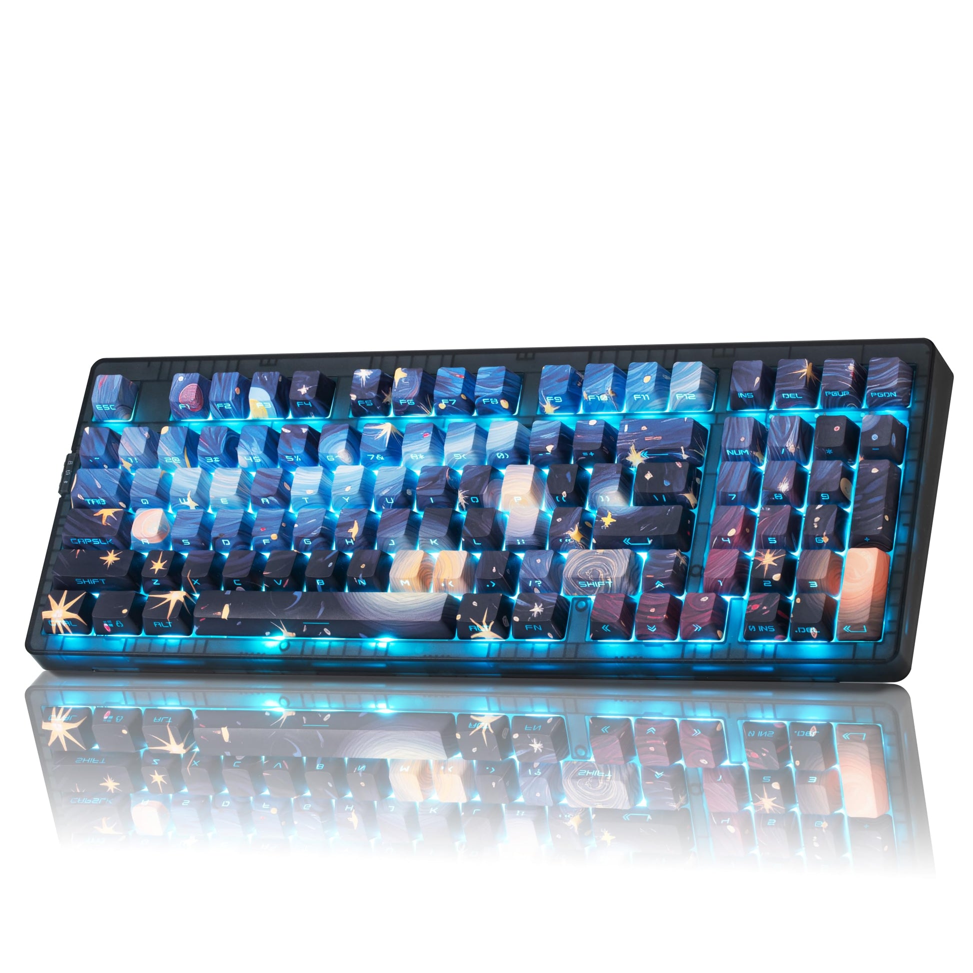 ZORNHER ZH980 Mechanical Keyboard 95% Blue Creamy Keyboard with Number Pad Van Goghs Starry Night Dye Sublimation PBT Keycaps Creamy Sounding Linear Switches Hot-Swappable RGB Backlit
