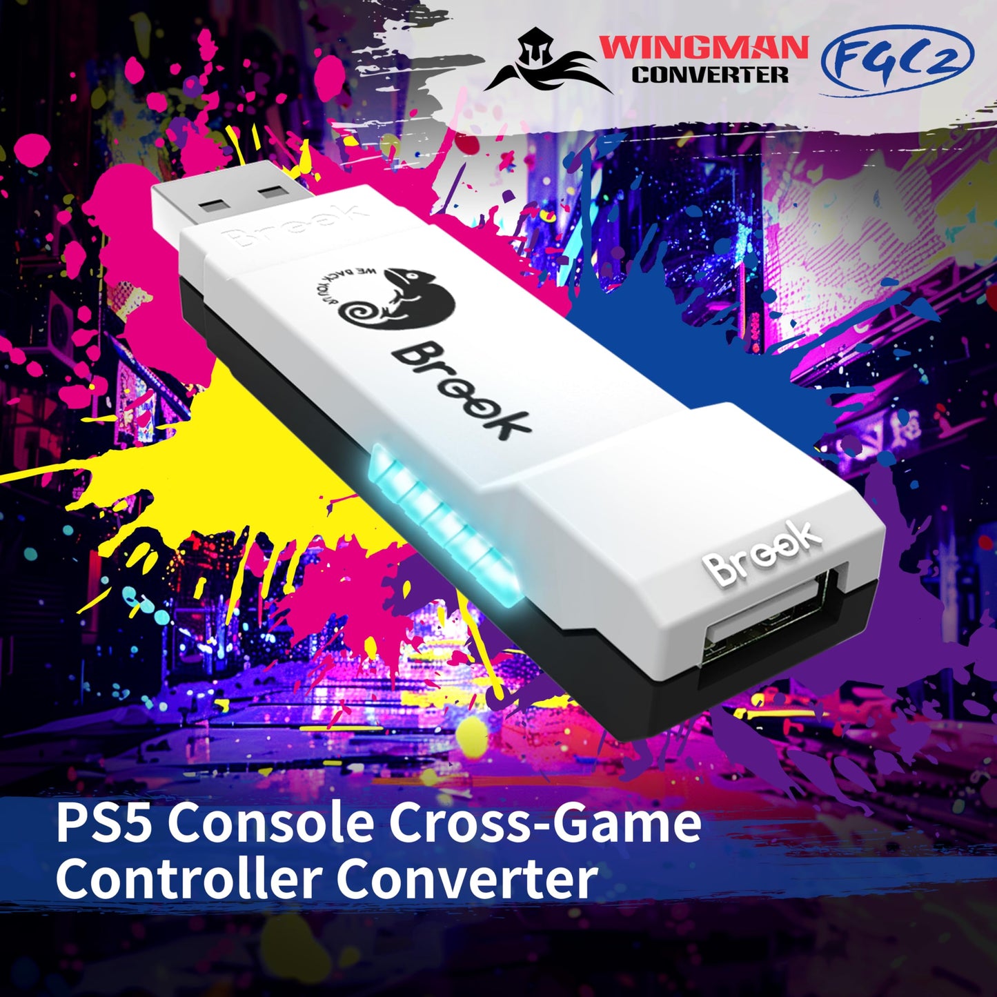 Brook FGC2 Converter - Arcade Joystick Adapter for PS5 & PC, Black & White, Supports All PS5 Games