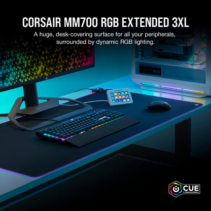 Corsair MM700 RGB Extended 3XL Gaming Mouse Pad - 1,220mm x 610mm, Black, Three-Zone RGB Lighting, Model CH-9417080-WW