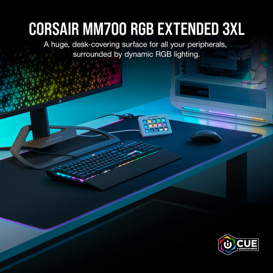 Corsair MM700 RGB Extended 3XL Gaming Mouse Pad - 1,220mm x 610mm, Black, Three-Zone RGB Lighting, Model CH-9417080-WW