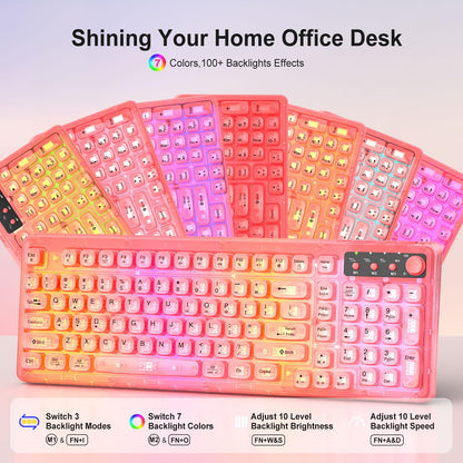 BAIHUAFRU Wireless Backlit Keyboard and Mouse Set, Full Size, Pink, 2.4GHz, Rechargeable, 15 Backlight Effects, RGB Mouse, Volume Knob