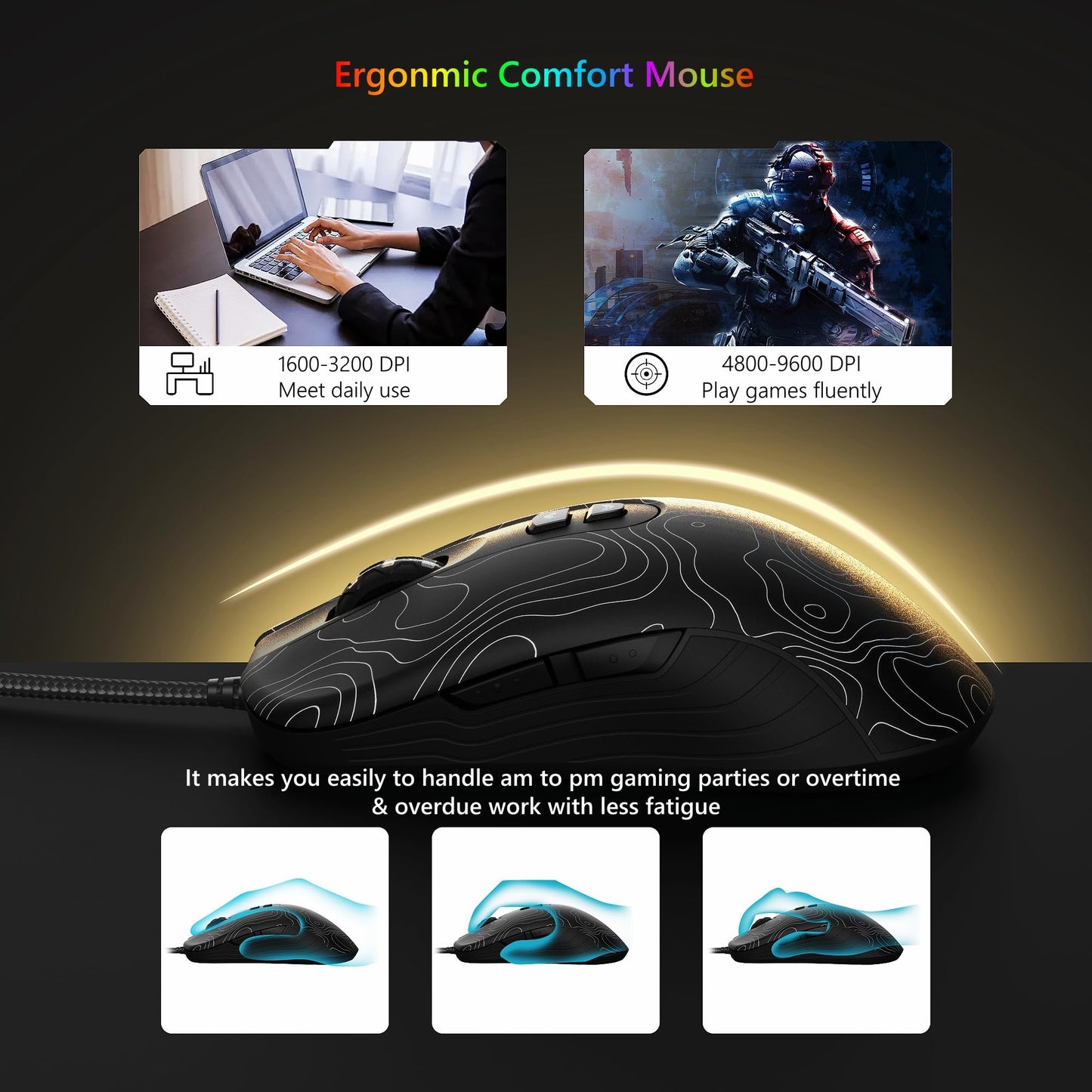 Womier Wired Gaming Mouse 12800 DPI RGB, 7 Programmable Buttons, Black Gamer Mouse for Laptop PC Mac Windows (G706)