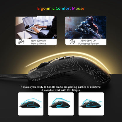 Womier Wired Gaming Mouse 12800 DPI RGB, 7 Programmable Buttons, Black Gamer Mouse for Laptop PC Mac Windows (G706)