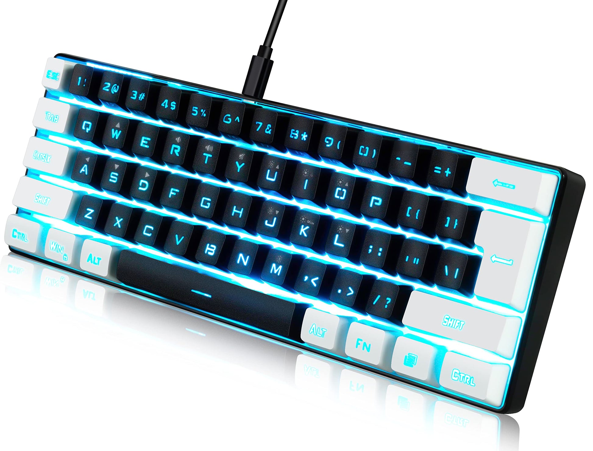 abucow Gaming Keyboard Minimalist Portable Wired Ultra-Compact Mini inspired design 61 Keys RGB Backlit Keyboard (Black-White)