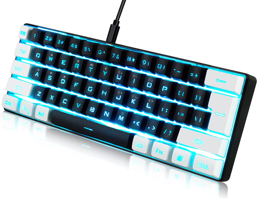 abucow Gaming Keyboard Minimalist Portable Wired Ultra-Compact Mini inspired design 61 Keys RGB Backlit Keyboard (Black-White)