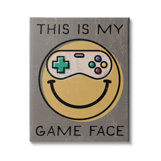 Stupell Industries My Game Face Phrase Yellow Smiley Retro Controller