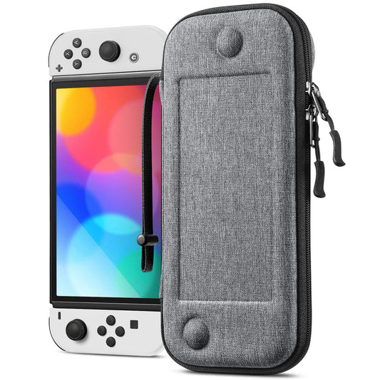 Fintie Slim Carrying Case for Nintendo Switch OLED/Switch 2017 - Shockproof Travel Bag with 10 Game Cartridges, Gray