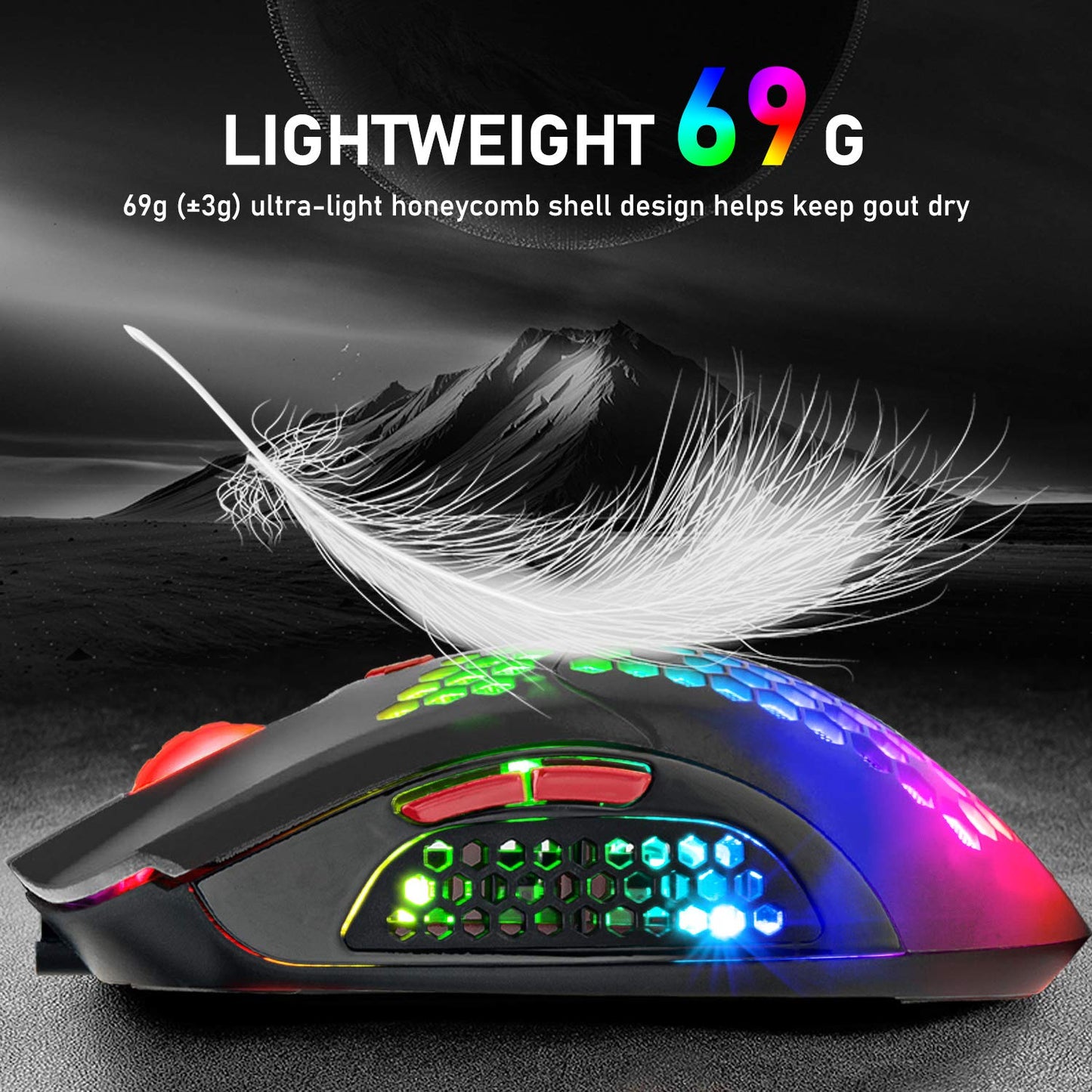ZIYOU LANG Wired/Wireless Gaming Mouse - 16 RGB Backlit, 12000 DPI, 7 Programmable Buttons, Rechargeable, Lightweight Honeycomb - Black Red