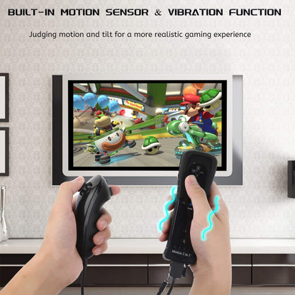 ECRABONE Wii Nunchuck Remote Controller 2 Pack with Motion Plus, Shock Function, Black & Blue