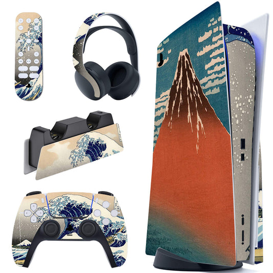 PlayVital The Great Wave Full Set Skin Decal for ps5 Console Disc Edition  Sticker Vinyl Decal Cover for ps5 Controller & Charging Station & Headset & Media Remote