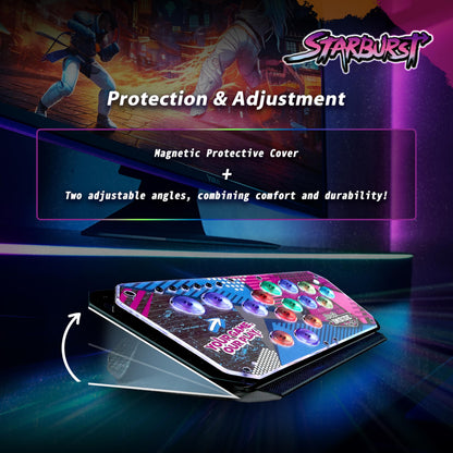 Brook Fighter Starburst Arcade Controller - Hot-Swappable, RGB Lighting, Adjustable Angles, PS5/PS4/Xbox/PC, Black, Model ZPP006H