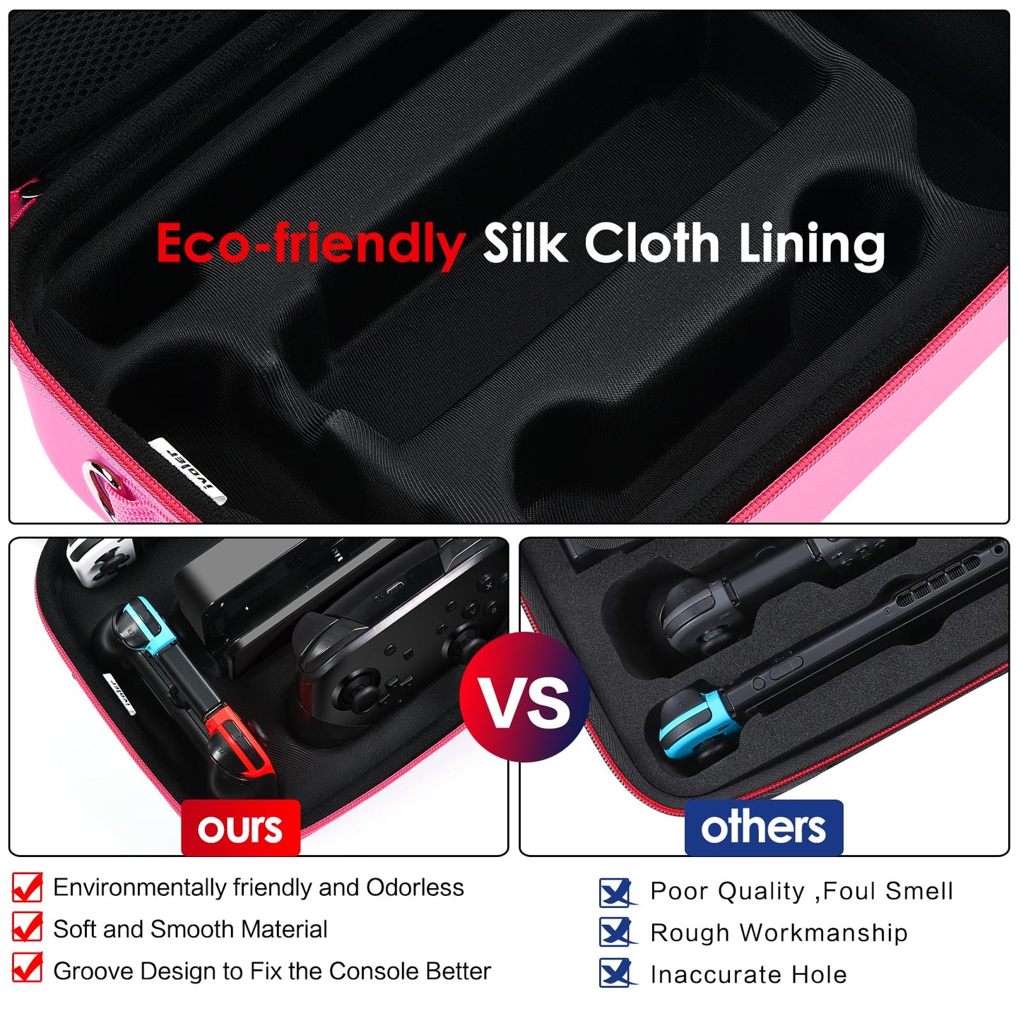 ivoler Carrying Case for Nintendo Switch/OLED, Hard Messenger Bag, Pink, Fits Console & 18 Games