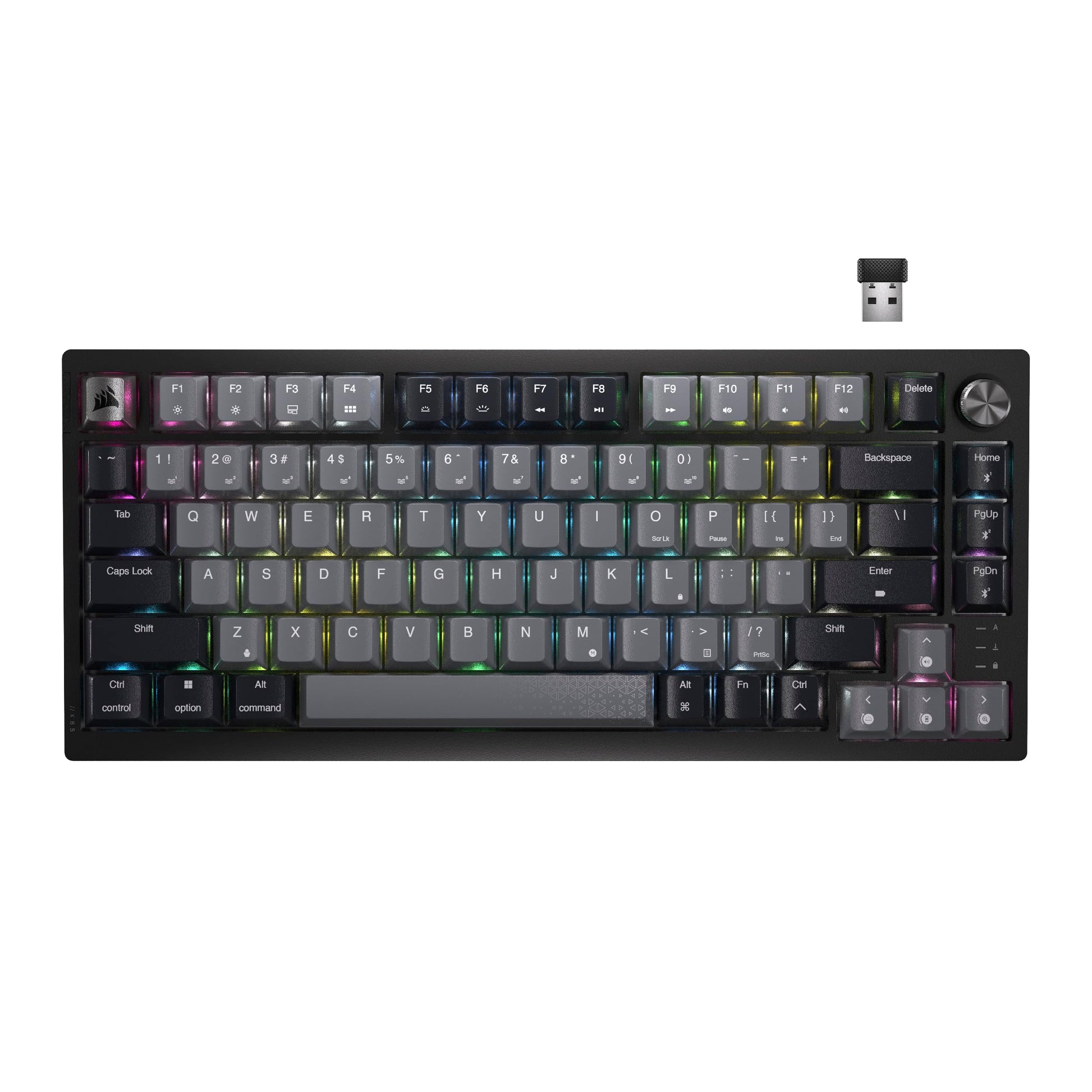 Corsair K65 Plus Wireless RGB Mechanical Keyboard - Compact, Pre-Lubricated MLX Red Switches, PBT Keycaps, Black/Gray