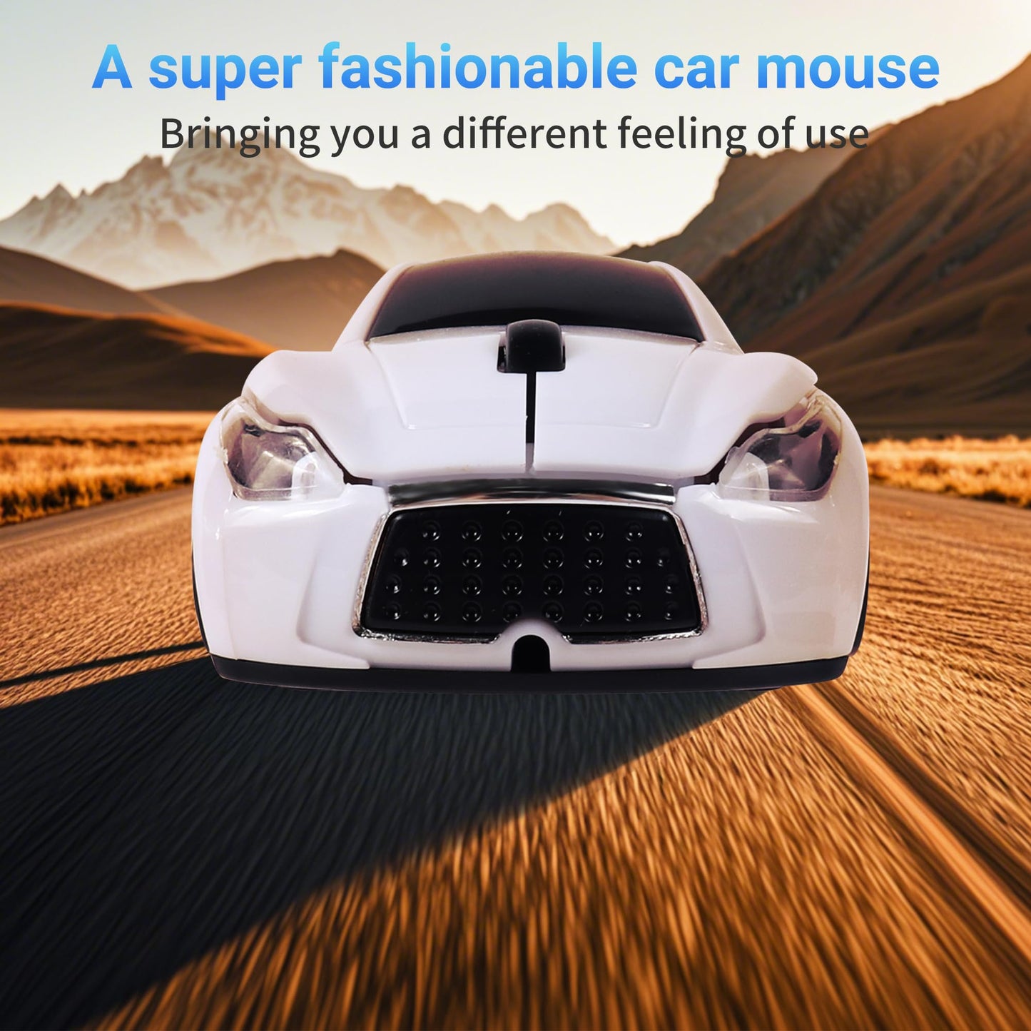 elec Space Wireless Car Mouse - 2.4G, 1600 DPI, LED Headlights, Cute Design for Kids, White, Model ES-CM101