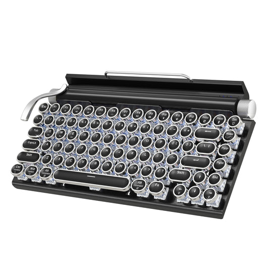 Taiahiro Retro Typewriter Mechanical Keyboard  Wireless Bluetooth 5.0 LED Backlit Office Computer Keyboards with 83-Key Clicky Blue Switches  Vintage Design for PC/Laptop/Mac/Pad/Phone/Gaming  Black