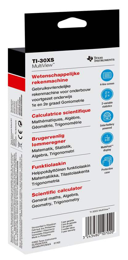 Texas Instruments TI-30XS MultiView Calculator - 4-Line Display, Solar & Battery Operated, Model 130003