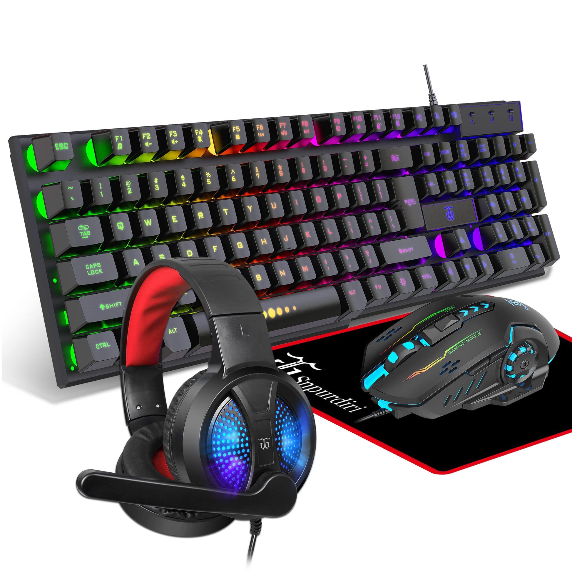 Gaming Keyboard and Mouse Headphones Mouse pad All in One Combo for PC Gamers and Xbox and PS4 Users