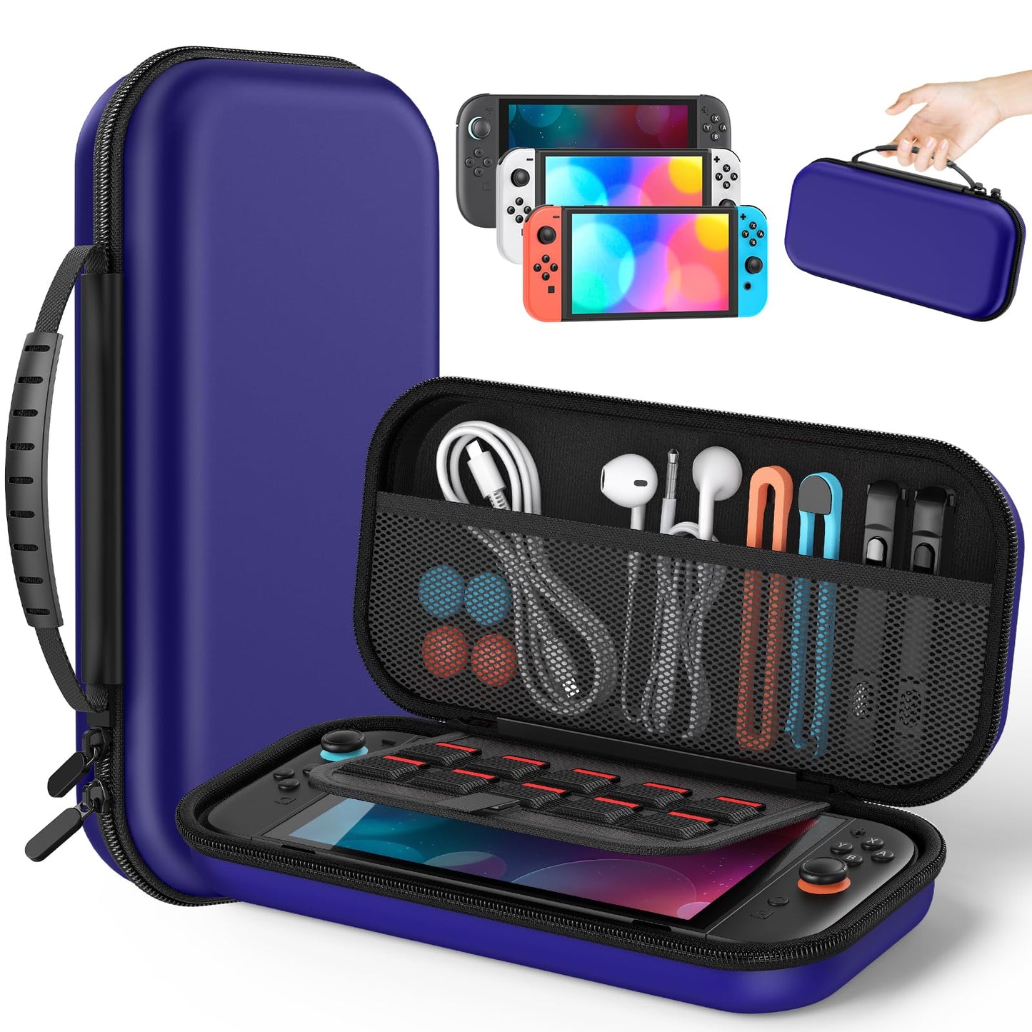 Klipdasse Switch 2 Carry Case for Nintendo Switch 2/1/OLED  Hard Shell with Soft Lining  10 Game Card Slots  Silicone Handle  for Switch 2 Slim Case 2025 (Blue)