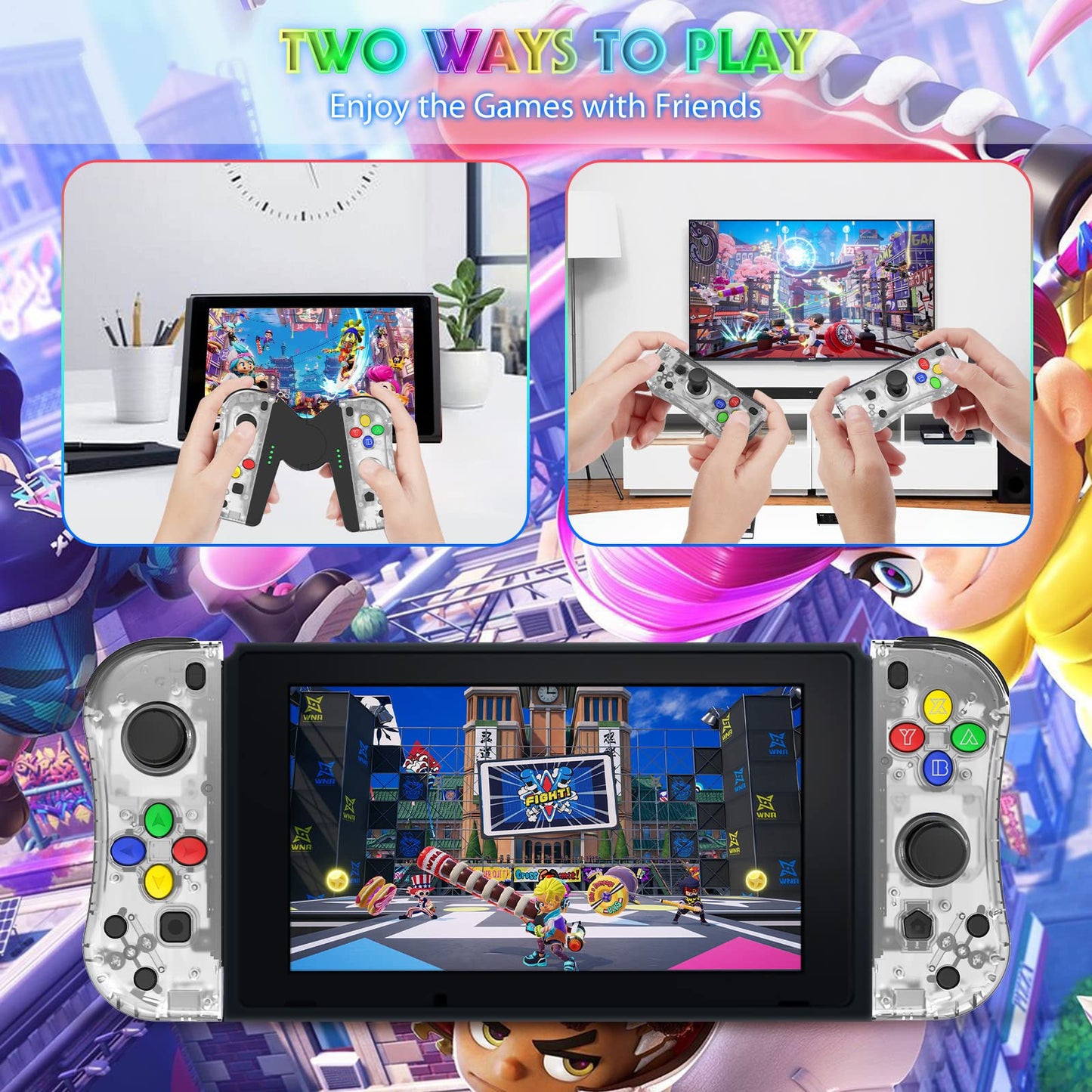 THAVENFLY Joy Con Controller Replacement for Nintendo Switch - Left & Right Neon with Wrist Strap