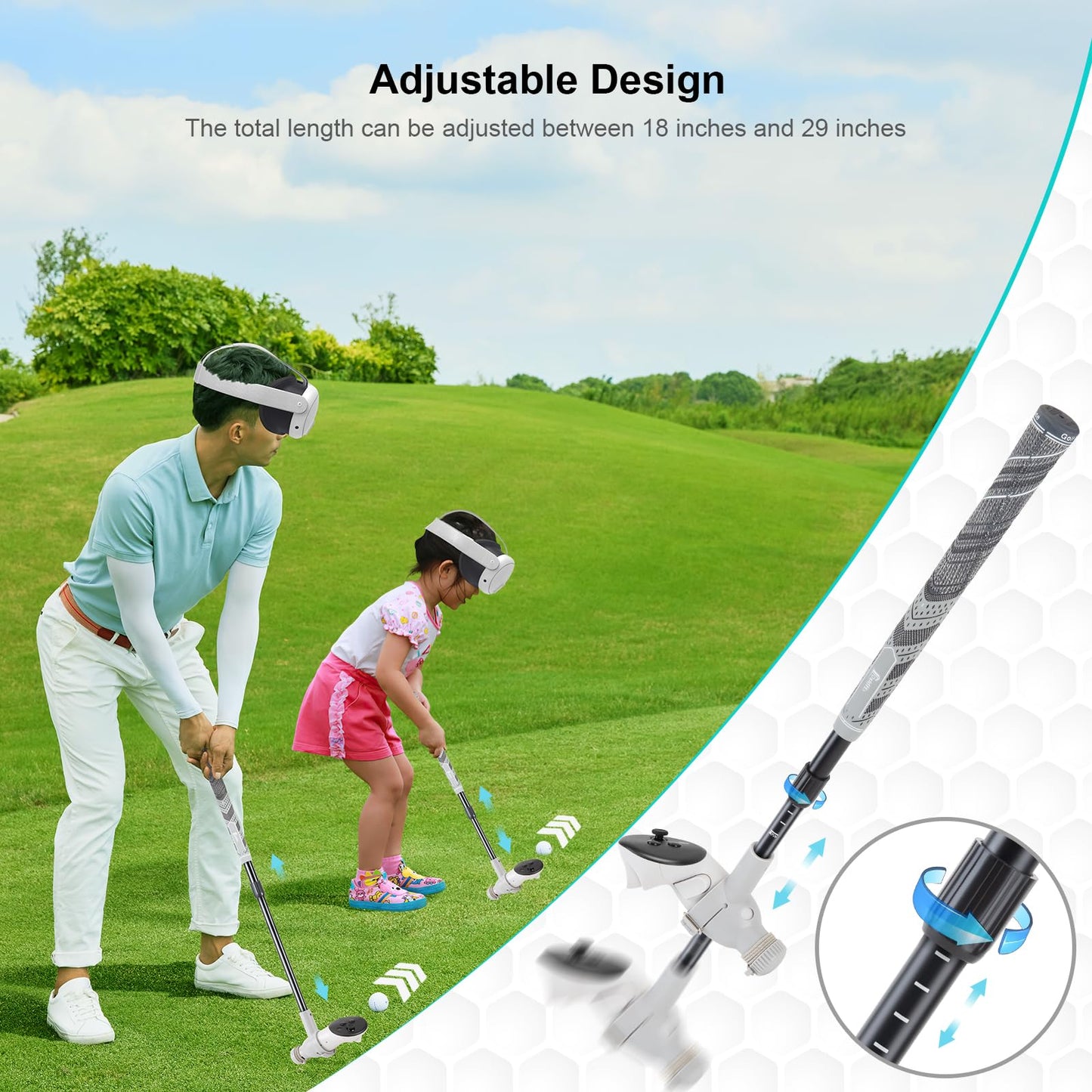 Dxldfks Golf Club Attachment for Meta Quest 3/3S & Oculus 2 - Adjustable Grip, 90° Design, Black & White, Model GP01