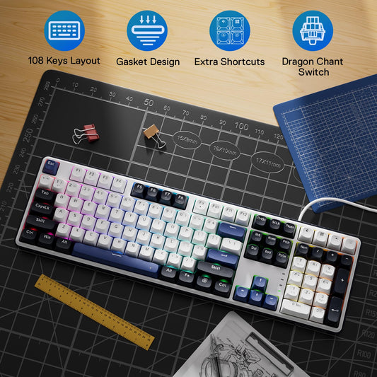 Redragon K689 Wired RGB Mechanical Keyboard - 108 Keys, Hot-swappable, Noise Dampening, Cerulean Polar
