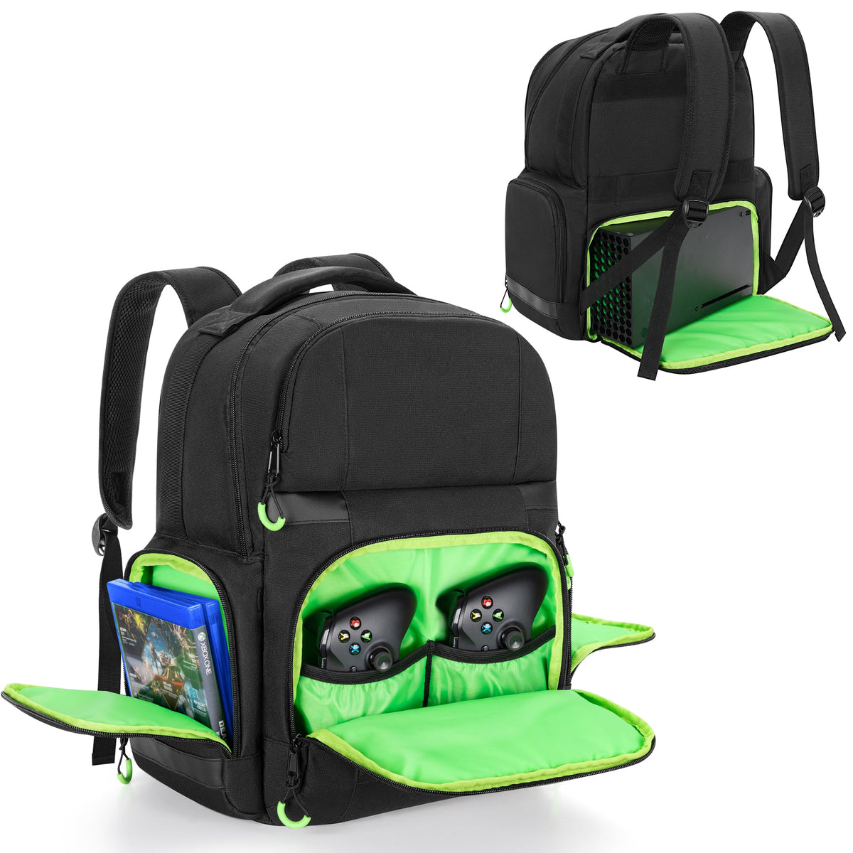 PGmoon Carry Backpack for Xbox Series X/S - Large Green Case with Storage for Console, Headset & Controllers - Model CAPG00501