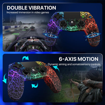 ISHAKO PS4 Wireless Controller with 1000mAh Battery, RGB Lighting & Vibration, Black - Compatible with PlayStation 4/Pro/Slim/PC