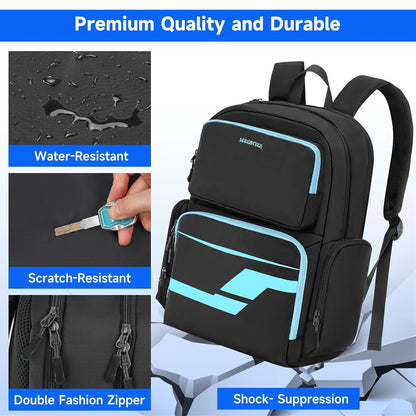 Deegotech PS5 Carrying Case - Travel Backpack with Multiple Pockets, 12.5x6.5x17.5 inches, Black & Blue, Model 614100BBE00