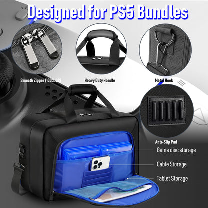 COMECOI PS5 Carrying Case - Large Dark Black Travel Storage Bag for Console, Controllers & Accessories, Model HX0001