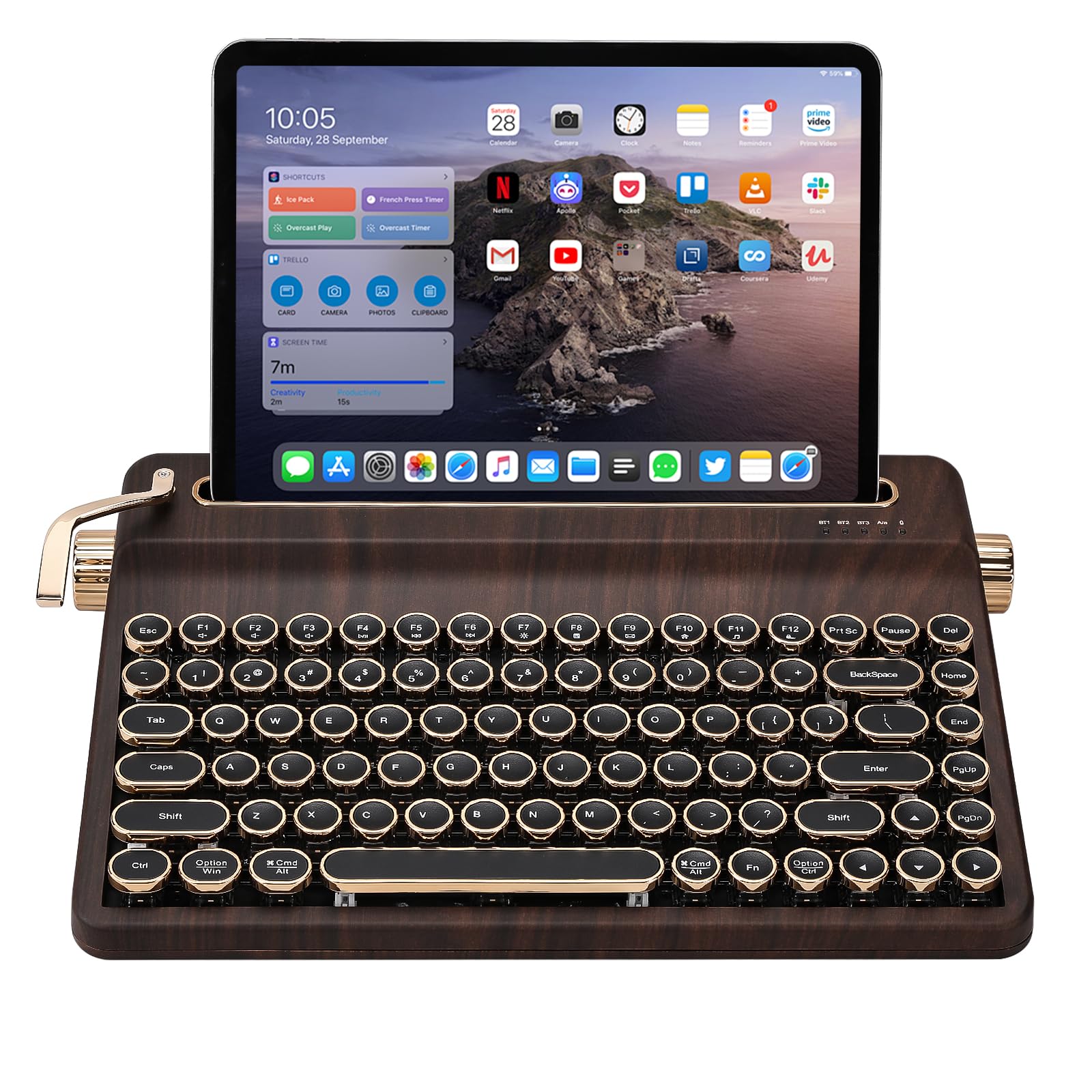 YUNZII QL75 Wireless Typewriter Hot Swap Retro Mechanical Keyboard Punk Round Keycaps RGB Backlit QMK/VIA Programmable  Multi-Device Keyboard with 2.4GHz/Type-C/BT5.0 (Wood  Cocoa Cream V2 Switch)