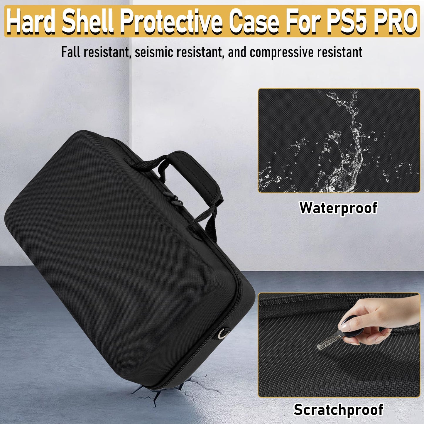 OUUTMEE PS5 Pro Hard Shell Carrying Case - Travel Bag for PlayStation 5 Pro, Games & Accessories - Black, Model V34-Pro