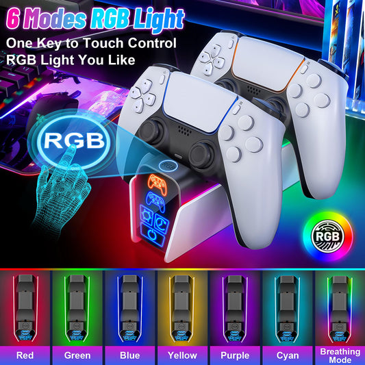 Fenolical PS5 Controller Charger Station for Dualsense & Edge - White, Small, Model HW-P9001, with Timer Function for PlayStation 5