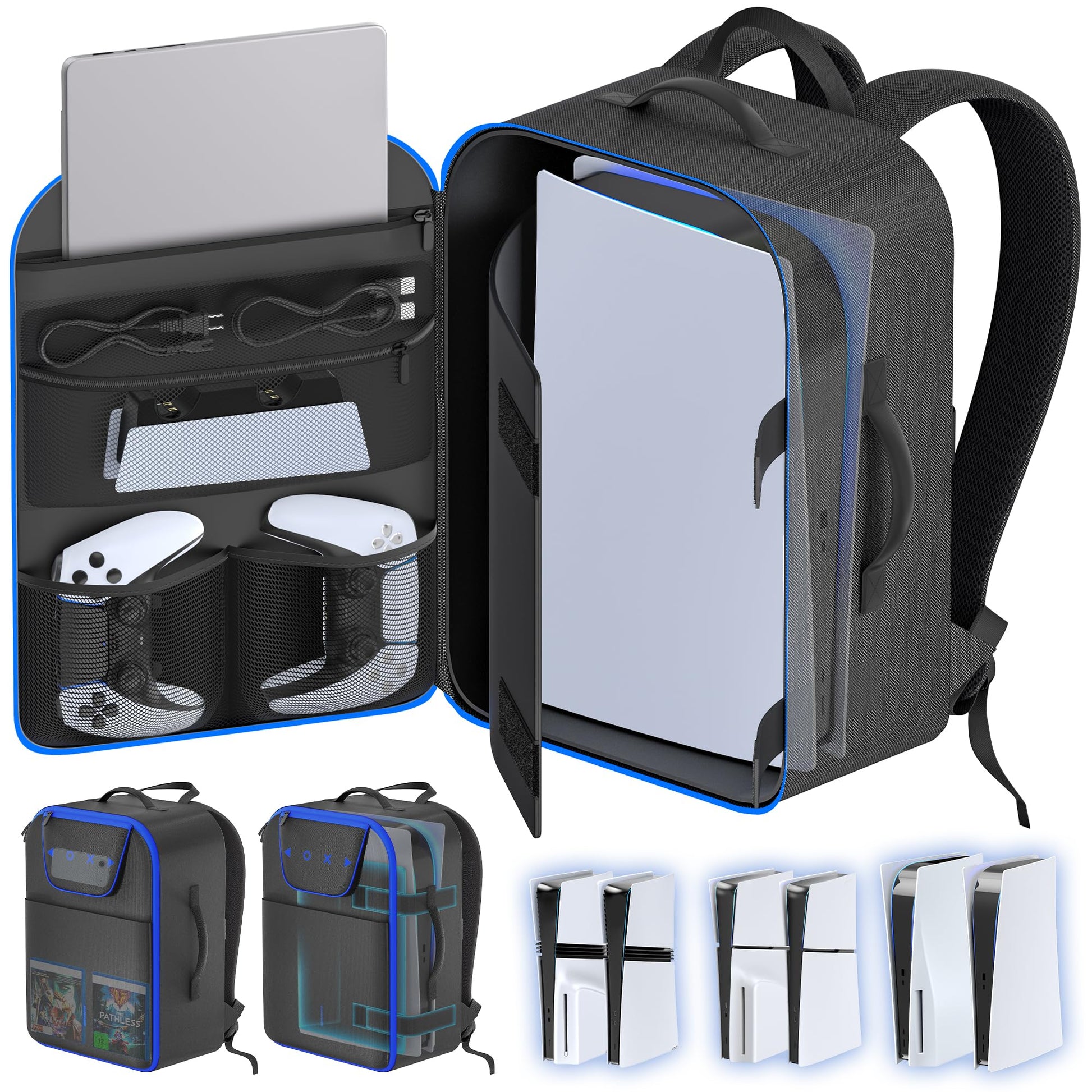 Carrying Case Travel Compatible with PS5/ Slim/ Pro  P5 Backpack Fits 16 Laptop  Protective Travel Bag for Digital/ Disc Game Console  PS Five Accessories for Controller Disk Cable