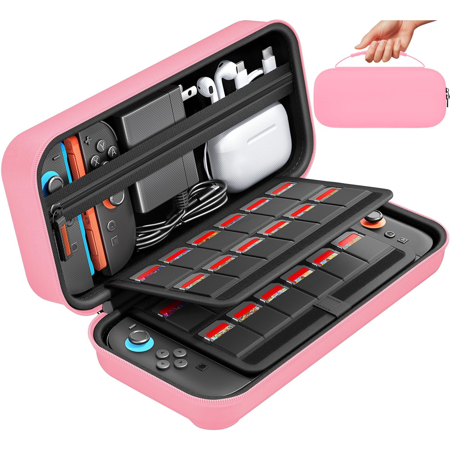 daydayup Switch Carrying Case Compatible with Nintendo Switch 2  with 24 Games Cartridges Protective Hard Shell Travel Carrying Pouch DS Case Pink