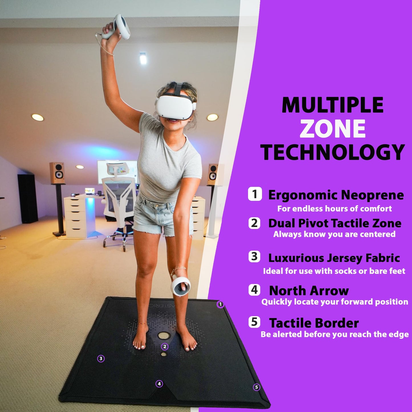 Asterion 41" Rollable VR Mat - Anti-Fatigue, Thicker & Softer, Black, Compatible with Meta Quest & Other VR/MR Headsets