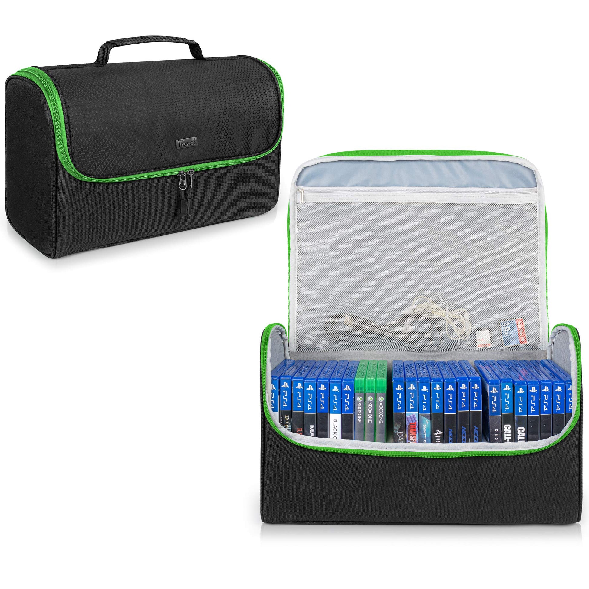 Trunab Game Disc Case Hold Up to 24 Discs  Portable Storage Bag Gaming Disk Organizers  Compatible with Xbox 360/Xbox One/Xbox Series X/S/PS4/PS4 Pro/PS3/PS5  Green (Patent Design)