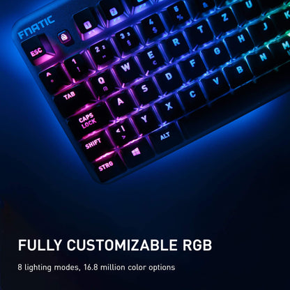 Fnatic miniSTREAK RGB Mechanical Gaming Keyboard - Tenkeyless TKL, Cherry MX Silent Red Switches, Ergonomic Wrist Rest