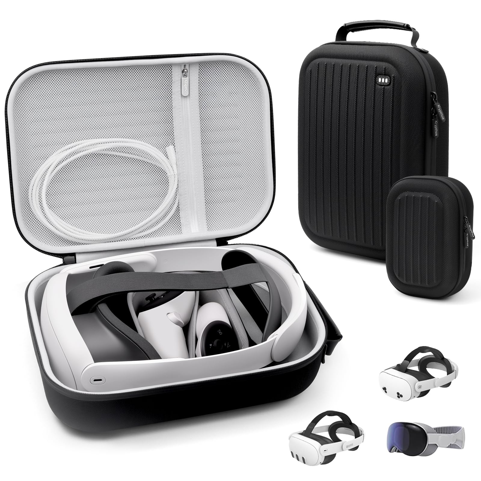 Krypthos Case for Meta Quest 3S/3 Official Original & Elite Strap  Portable Hard Carrying VR Headset and Touch Controllers Protection Case for Travel and Home Storage