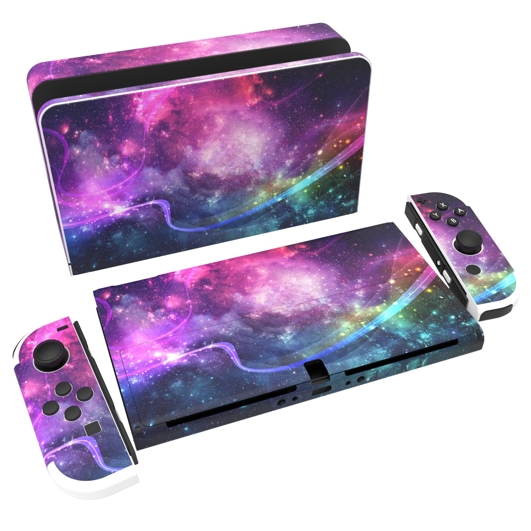 PlayVital Full Set Custom Stickers for Nintendo Switch OLED  Vinyl Wrap Skin Decals for Switch OLED Console & Joycon & Dock & Grip - Shining Galaxy