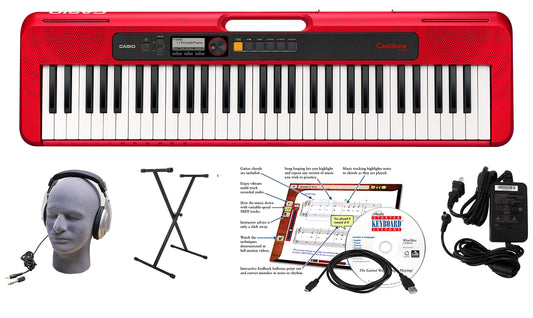 Casio CT-S200RD 61-Key Premium Keyboard Package with Headphones  Stand  Power Supply  6-Foot USB Cable and eMedia Instructional Software  Red (CAS CTS200RD EPA)