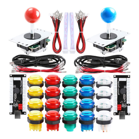 Qenker 2-Player LED Arcade DIY Kit for USB MAME PC Game DIY & Raspberry Pi Retro Controller DIY Including 2X Arcade Joystick  20x LED Arcade Buttons  2X Zero Delay USB Encoder (Mixed Color Kit)
