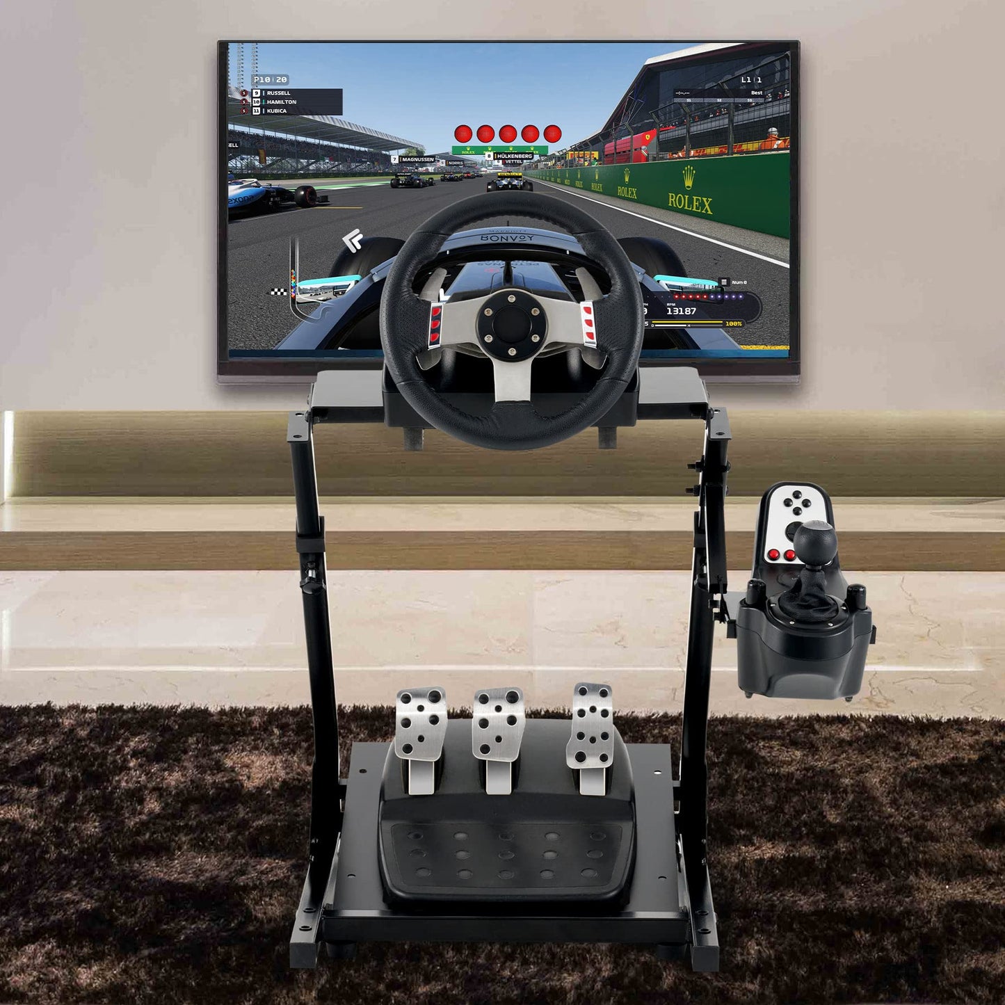 CO-Z Racing Wheel Stand - Foldable, Height Adjustable, Black, Compatible with Logitech G920/G29 & Thrustmaster T80/T150 Gaming Wheels