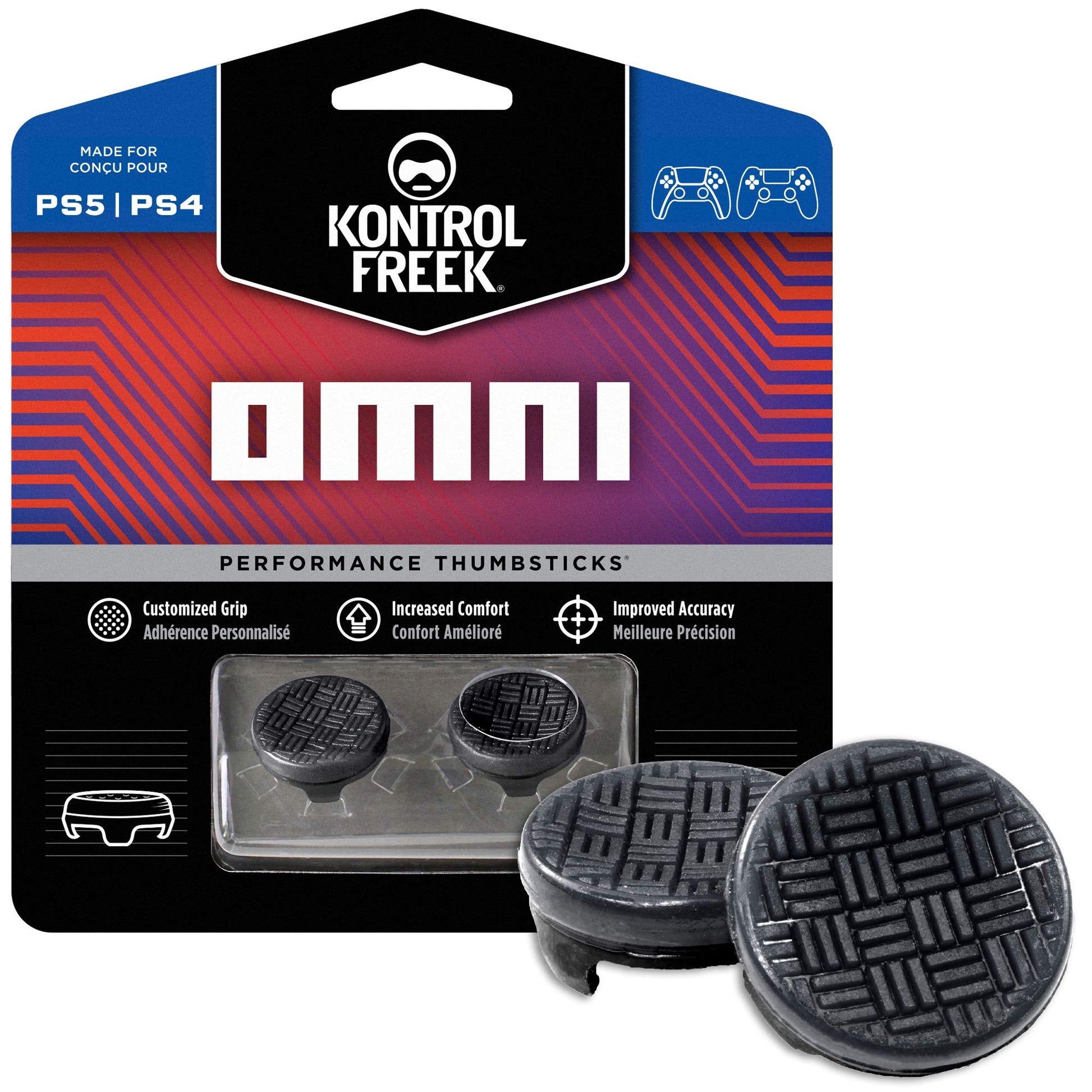 KontrolFreek Omni Performance Thumbsticks for PS4/PS5 - 2 Low-Rise Concave, Black, Model BLA-8700-PS5