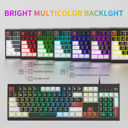 MageGee K2 Wired RGB Backlit Keyboard - 104 Keys Waterproof Ergonomic - Knight Red for PC/Laptop/MAC