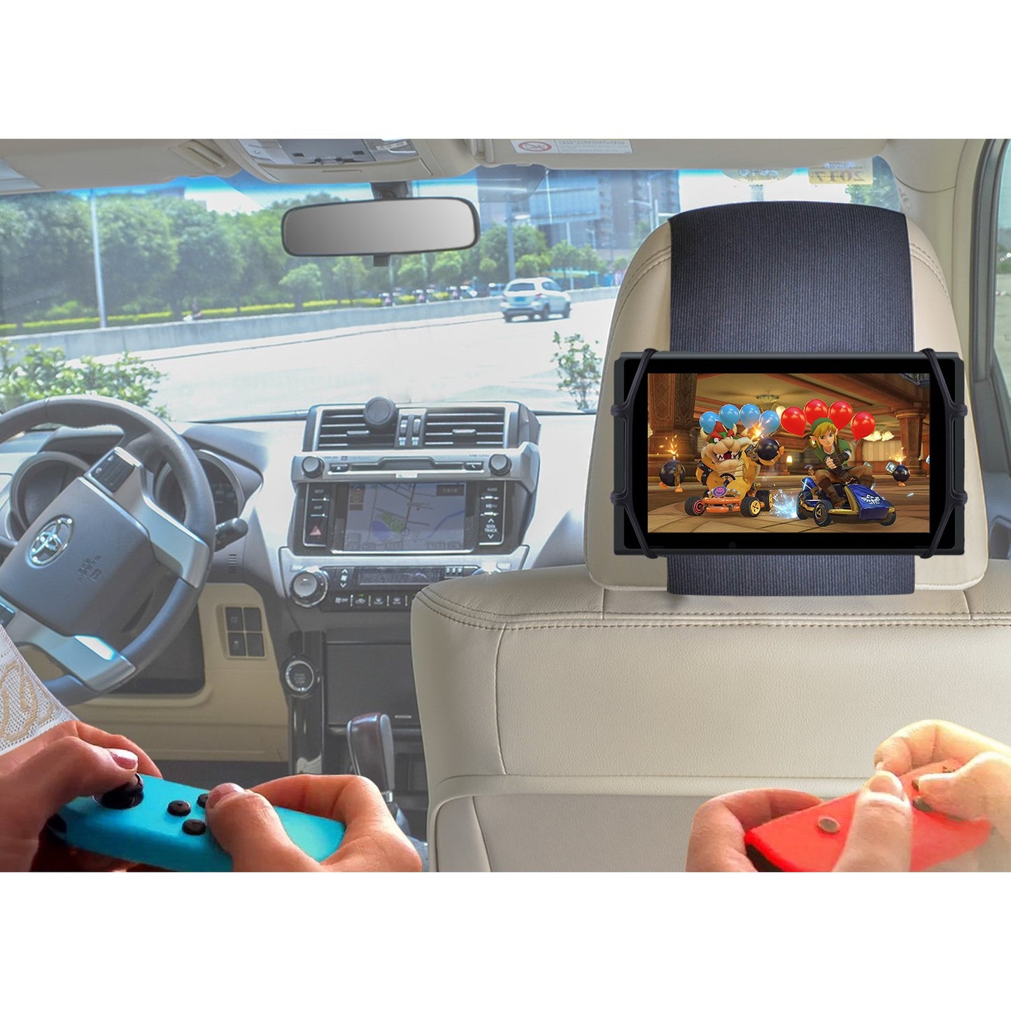 TFY Car Headrest Mount Holder for Nintendo Switch & Tablets, Silicone, Black