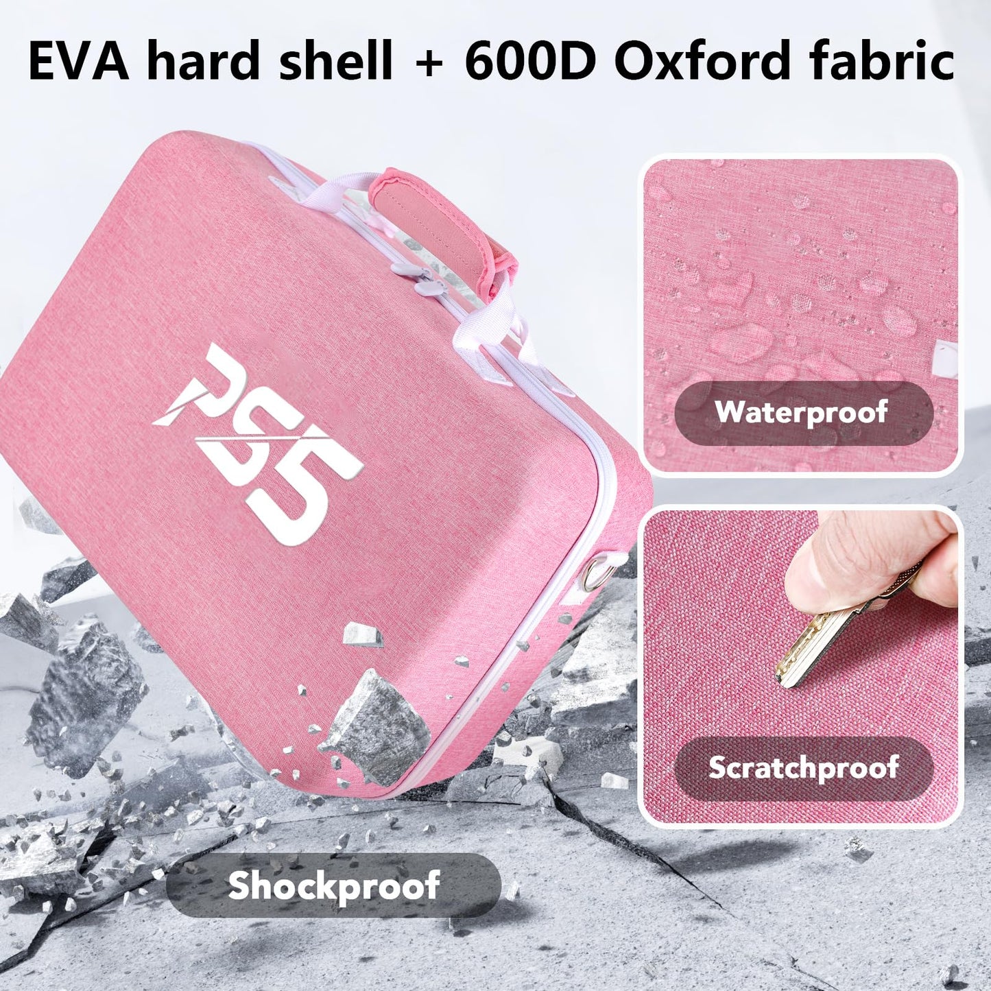 MOCADIA PS5 Travel Case - Hard Shell Carrying Bag for PS5 Console & Accessories - Pink