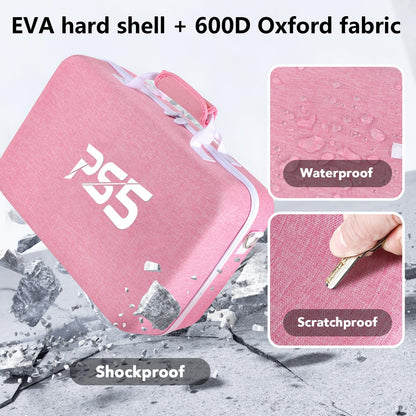 MOCADIA PS5 Travel Case - Hard Shell Carrying Bag for PS5 Console & Accessories - Pink
