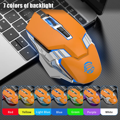 SHUNJINRUN Wireless Gaming Mouse, 2400 DPI, RGB Backlit, Rechargeable, Orange