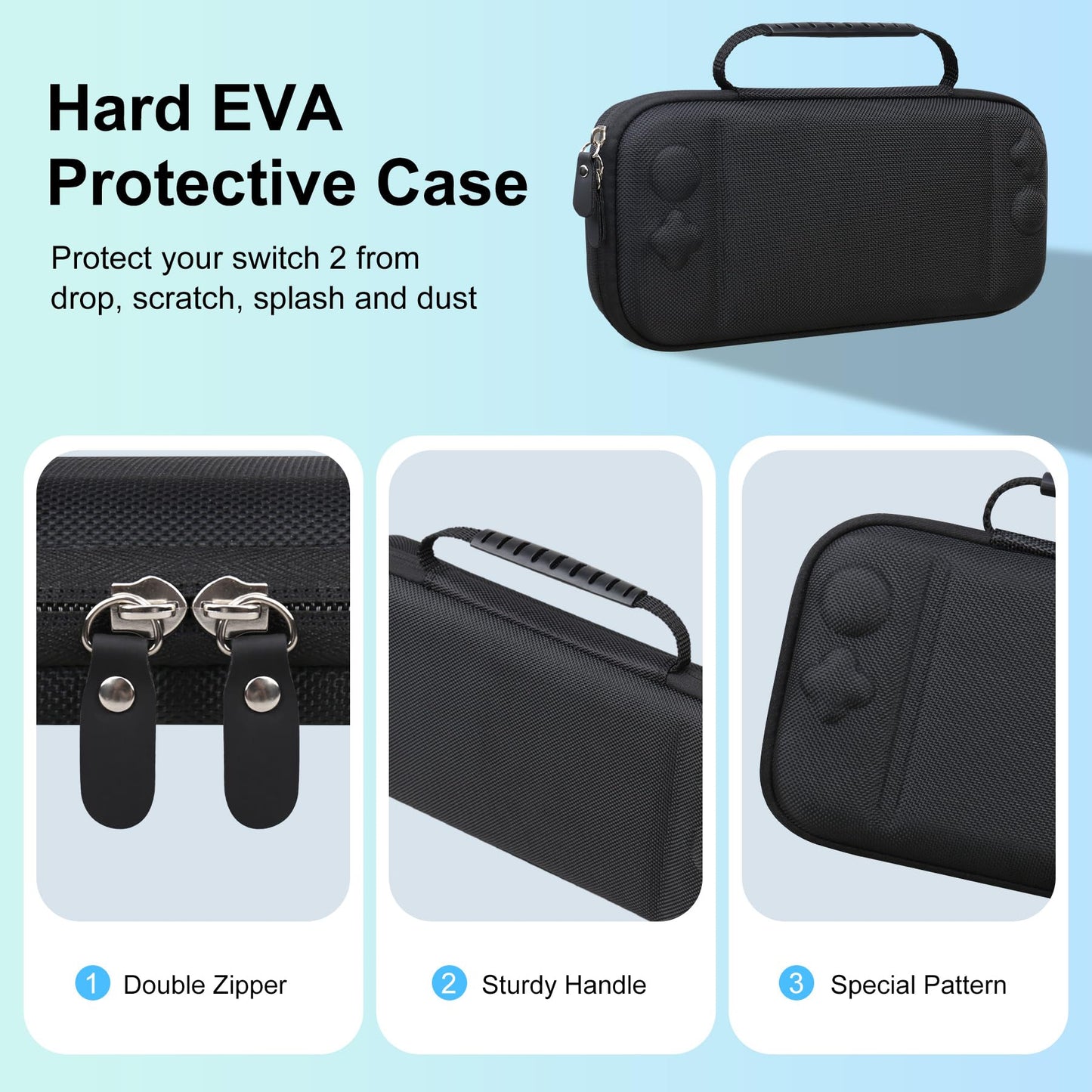 BOVKE Slim Carrying Case for Nintendo Switch 2 - Hard Travel Bag with Mesh Pocket, Black, Model V132M1